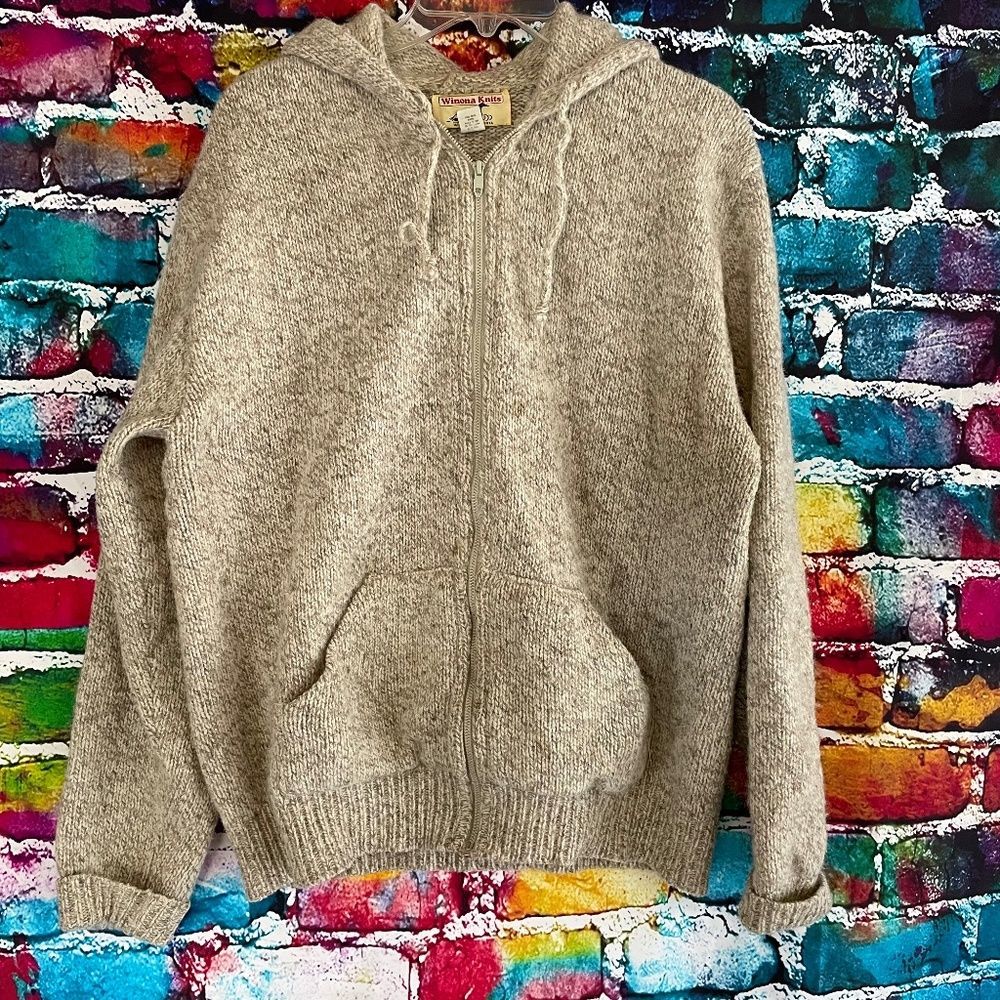 Vintage Winona Knits Wool Blend Swacket Zip Front Hoodie Large  USA Sweater